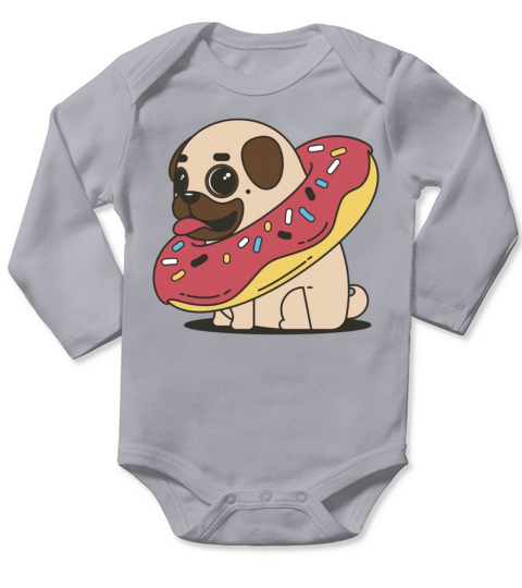 Pug Donut Long Sleeve Baby One-Piece