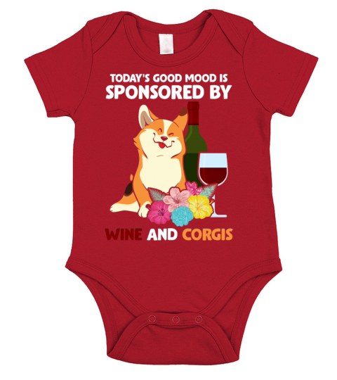 Funny Welsh Corgi Pembroke Dog and Wine Drinker Short Sleeve Baby One-Piece