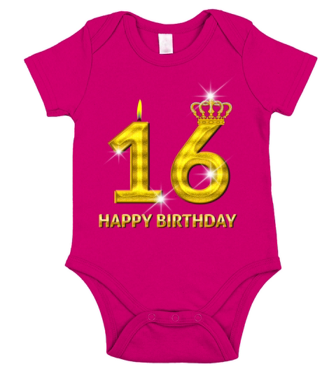 16 - Happy Birthday - Golden Number Short Sleeve Baby One-Piece