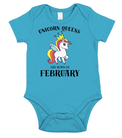 UNICORN QUEENS BORN IN FEBRUARY Short Sleeve Baby One-Piece