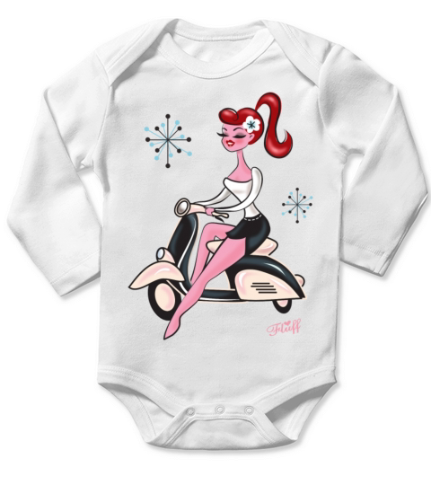 Scooter Girl Red Long Sleeve Baby One-Piece