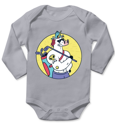 Strong unicorn with tattoo playing golf unicorns Long Sleeve Baby One-Piece