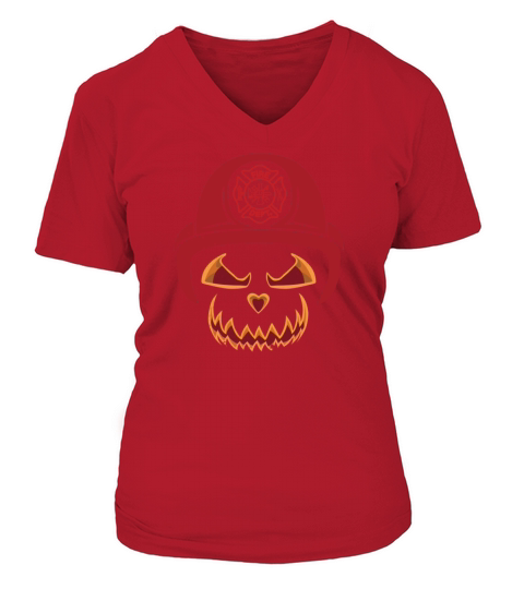 Firefighter Halloween Pumpkin Women's V-Neck T-shirt