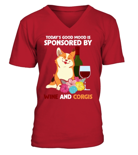 Funny Welsh Corgi Pembroke Dog and Wine Drinker Men's V-Neck T-shirt