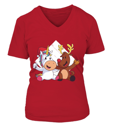 Unicorn and reindeer christmas couple lovely xmas Women's V-Neck T-shirt