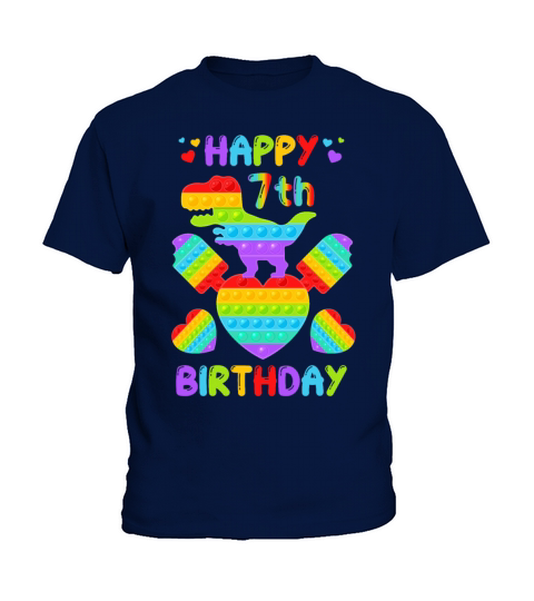 Kids Happy 7th Birthday Pop It Dinosaur Kids T-Shirt