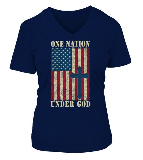 One Nation Under God 4th Of July Patriot Cross USA Flag Women's V-Neck T-shirt