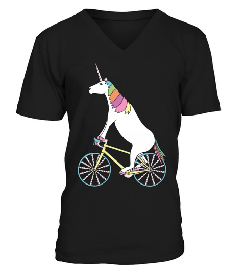 Unicorn Riding Bike With Unicorn Horn Spoked Wheel Men's V-Neck T-shirt