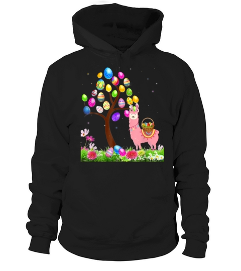 Cute Llama Funny Hunting Egg Tree Bunny Easter Day Hoodie Unisex