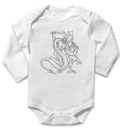 Hercules Grappling Dragon Drawing Black and White Long Sleeve Baby One-Piece