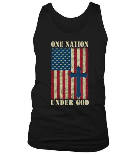 One Nation Under God 4th Of July Patriot Cross USA Flag Men's Tank Top