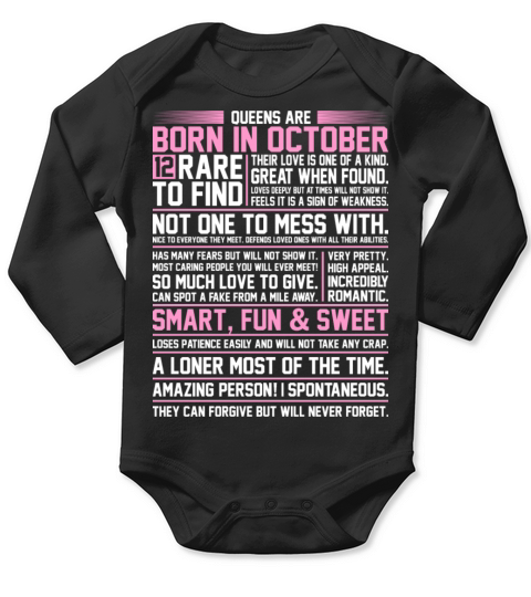 Queens Are Born In October Long Sleeve Baby One-Piece