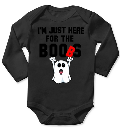 Just Here For the Boos Boob Ghost Mens Halloween Long Sleeve Baby One-Piece