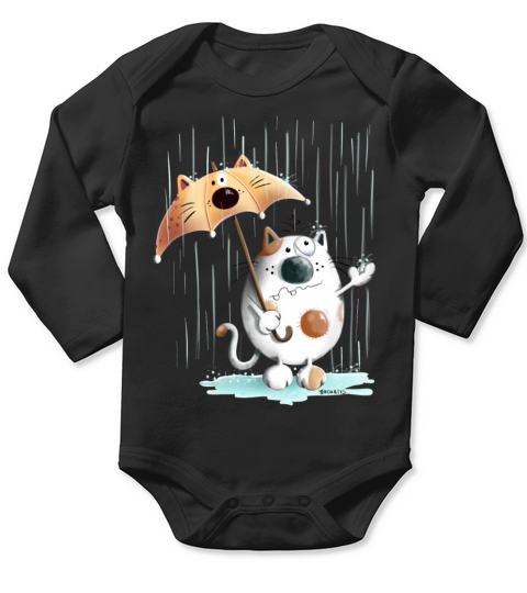 Cat In The Rain - Cats - Umbrella - Cartoon - Gift Long Sleeve Baby One-Piece