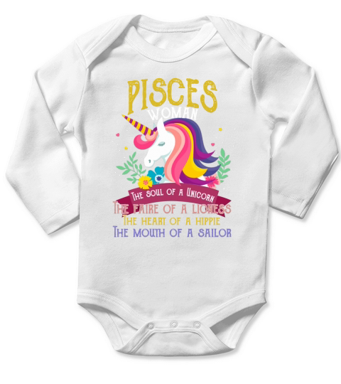 Pisces Woman Unicorn Long Sleeve Baby One-Piece