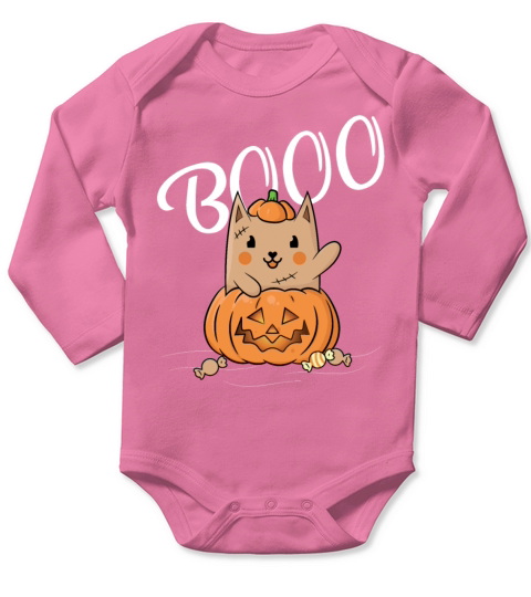BOOO - Funny Cute Halloween Pumpkin Cat Long Sleeve Baby One-Piece
