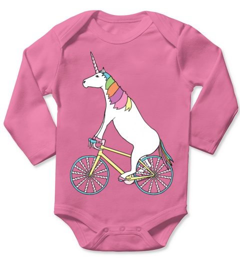 Unicorn Riding Bike With Unicorn Horn Spoked Wheel Long Sleeve Baby One-Piece