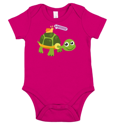 Cute Snail Riding on Turtle Yelling Whee Animals Short Sleeve Baby One-Piece