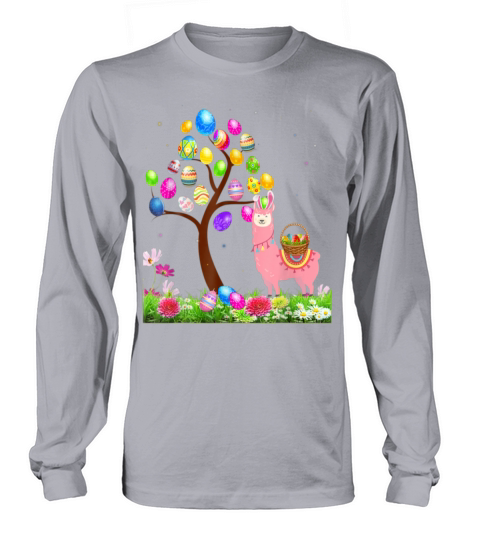 Cute Llama Funny Hunting Egg Tree Bunny Easter Day Long sleeved Unisex