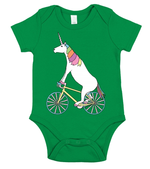 Unicorn Riding Bike With Unicorn Horn Spoked Wheel Short Sleeve Baby One-Piece