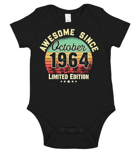 October 1964 57th Year Old Birthday Gift Retro Short Sleeve Baby One-Piece