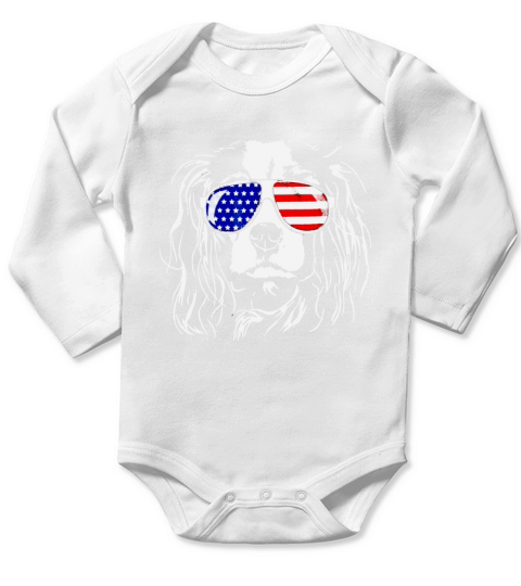 Proud Cavalier King Charles Spaniel Patriotic Dog Tee Shirt Long Sleeve Baby One-Piece
