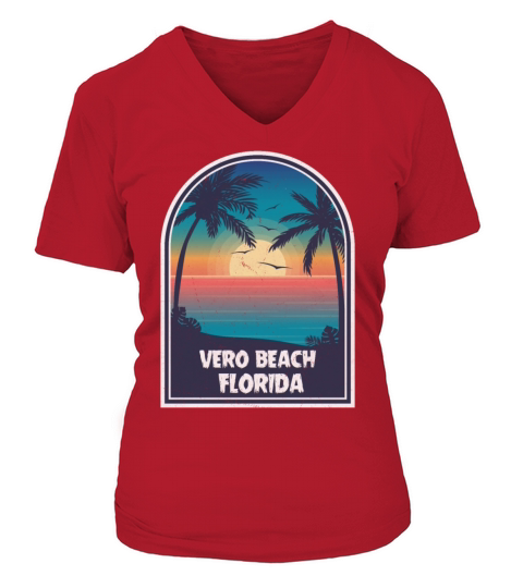 Vintage Vero Beach Florida Retro 80s Summer Travel Women's V-Neck T-shirt