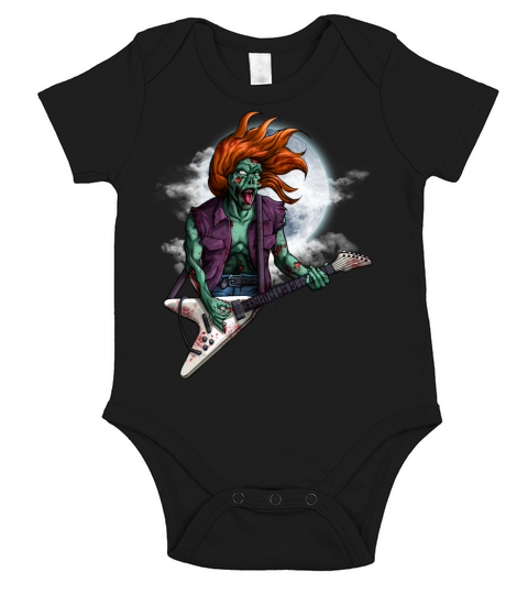 Rock n Roll Zombie Guitar Player Halloween Vintage Short Sleeve Baby One-Piece