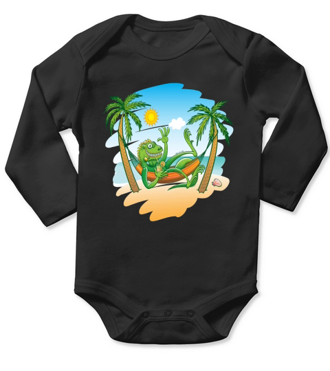 Lazy Iguana Summer on the Beach Womens T-Shirts Long Sleeve Baby One-Piece