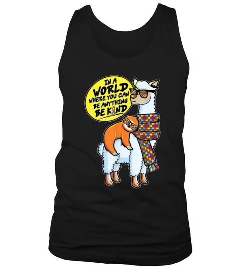 Autism Awareness Sloth Riding LLama Autism Be Kind Men's Tank Top