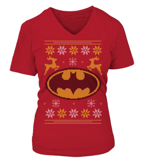Justice League Batman Ugly Christmas Women's V-Neck T-shirt