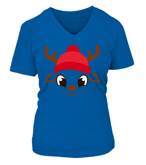 Merry Christmas Reindeer With Red Hat Women's V-Neck T-shirt