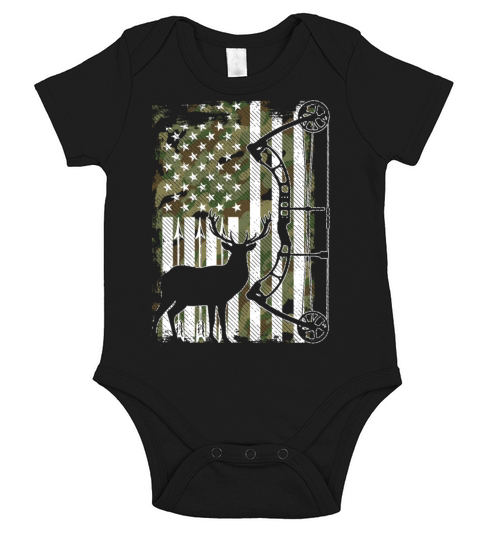 Bow Hunting Deer Hunter Camo American Flag for Men Short Sleeve Baby One-Piece