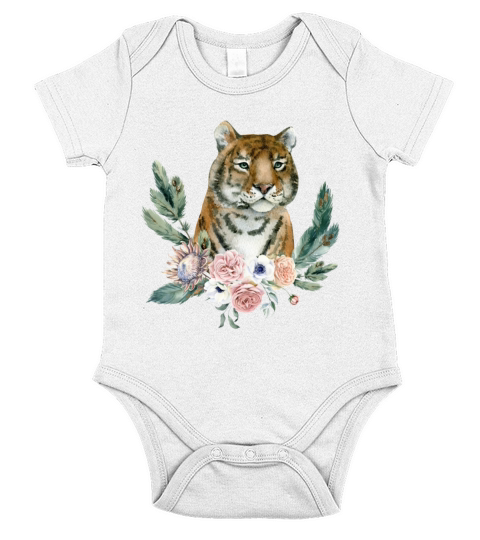 Tiger With Flowers Short Sleeve Baby One-Piece