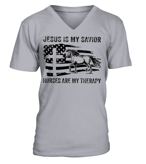 Jesus Is My Savior Horses Are My Therapy Men&#039;s V-Neck T-shirt