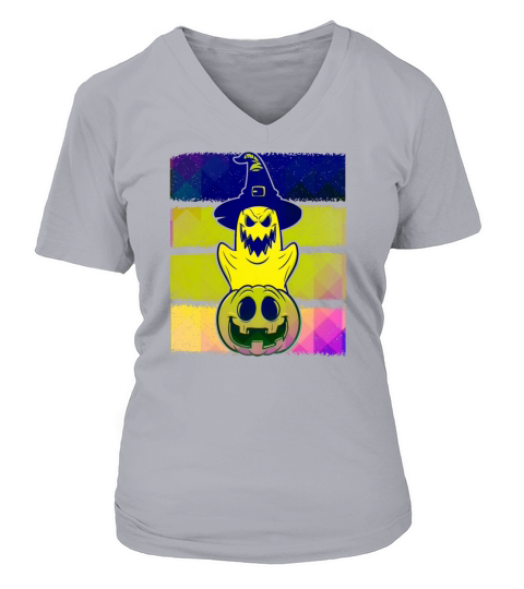 Halloween Ghost Pumpkin Funny skeleton Women's V-Neck T-shirt