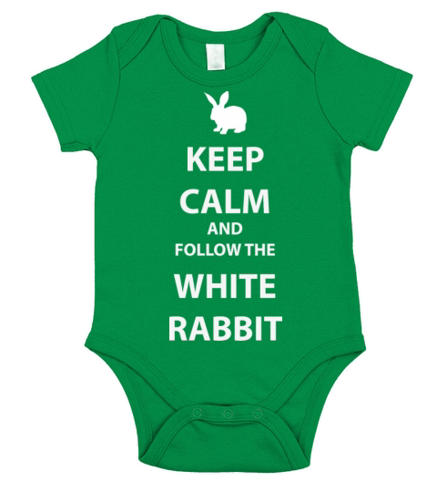 Keep calm and follow the white rabbit Short Sleeve Baby One-Piece