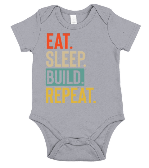 Eat Sleep build Repeat retro vintage colors Short Sleeve Baby One-Piece