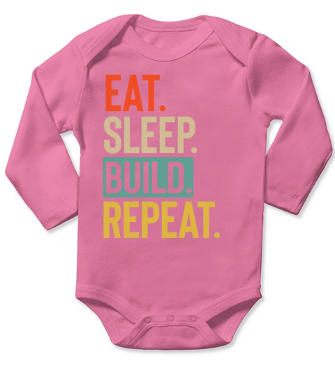 Eat Sleep build Repeat retro vintage colors Long Sleeve Baby One-Piece