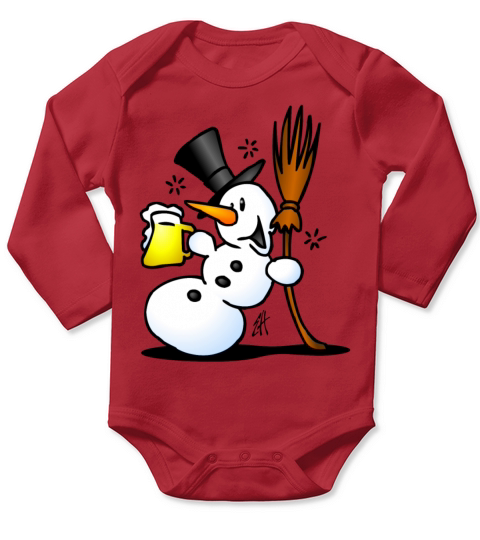 Snowman drinking Long Sleeve Baby One-Piece