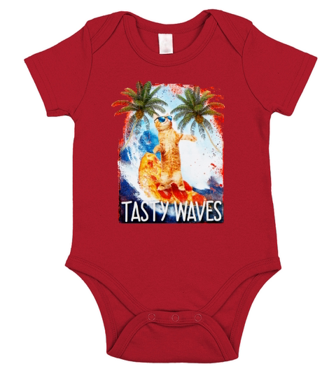 Tasty Waves Kitty Cat Surfing on Pizza Short Sleeve Baby One-Piece