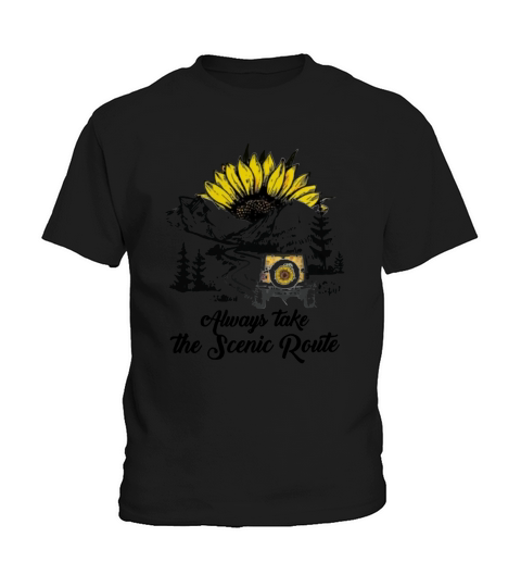 Jeep Sunflower Always Take The Scenic Route On The Mountain Kids T-Shirt