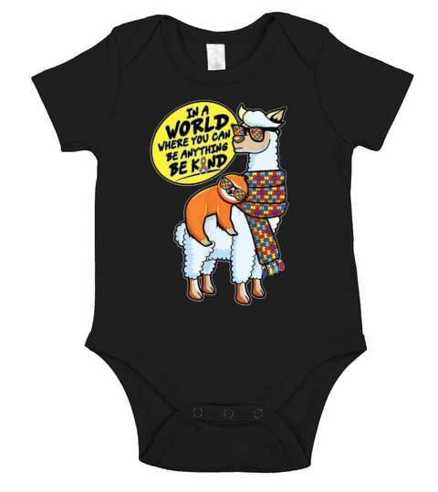 Autism Awareness Sloth Riding LLama Autism Be Kind Short Sleeve Baby One-Piece