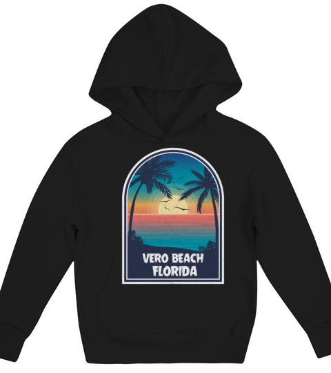 Vintage Vero Beach Florida Retro 80s Summer Travel Kids Hoodie