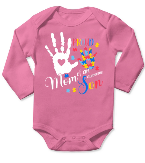 autism awareness proud mom of an awesome son Long Sleeve Baby One-Piece