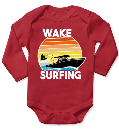 Retro Wake Surfing Gift Print Vintage Boat Lake Long Sleeve Baby One-Piece