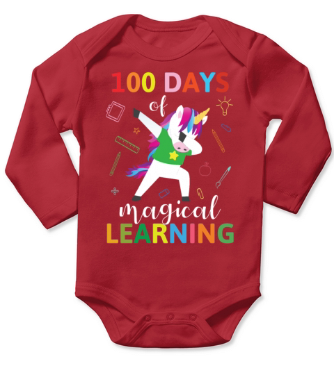 100th Day of School Unicorn Girls 100 Days of Scho Long Sleeve Baby One-Piece