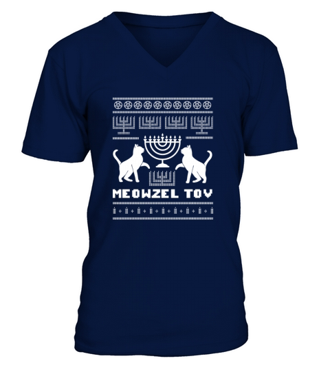 Meowzel Tov Ugly Hanukkah Sweater Cats Jewish Cat Men's V-Neck T-shirt