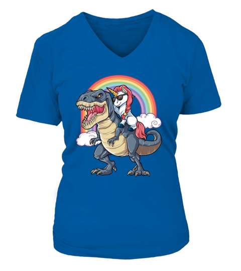 Unicorn Riding Dinosaur T rex T Shirt Unicorns Rainbow Gifts 3 V-neck T-Shirt Woman