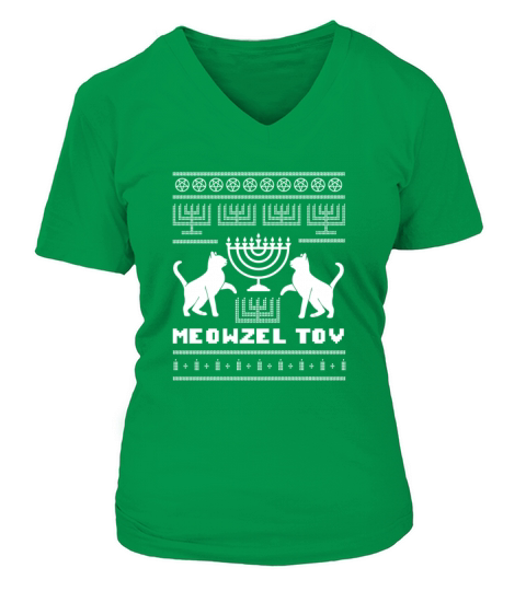 Meowzel Tov Ugly Hanukkah Sweater Cats Jewish Cat Women's V-Neck T-shirt
